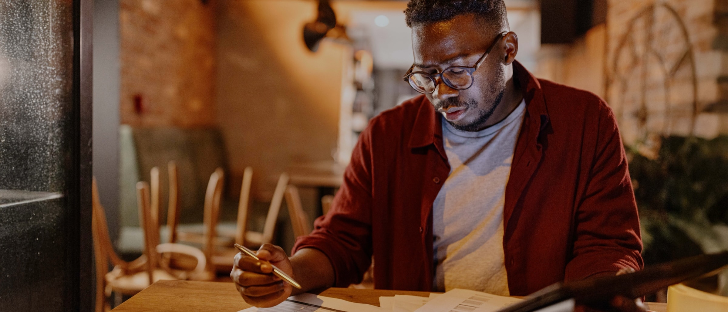 business owner working on finances large